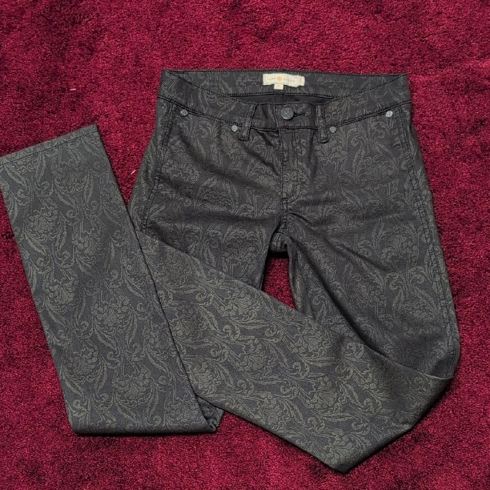 Tory Burch Charcoal Paisley Straight Jeans
